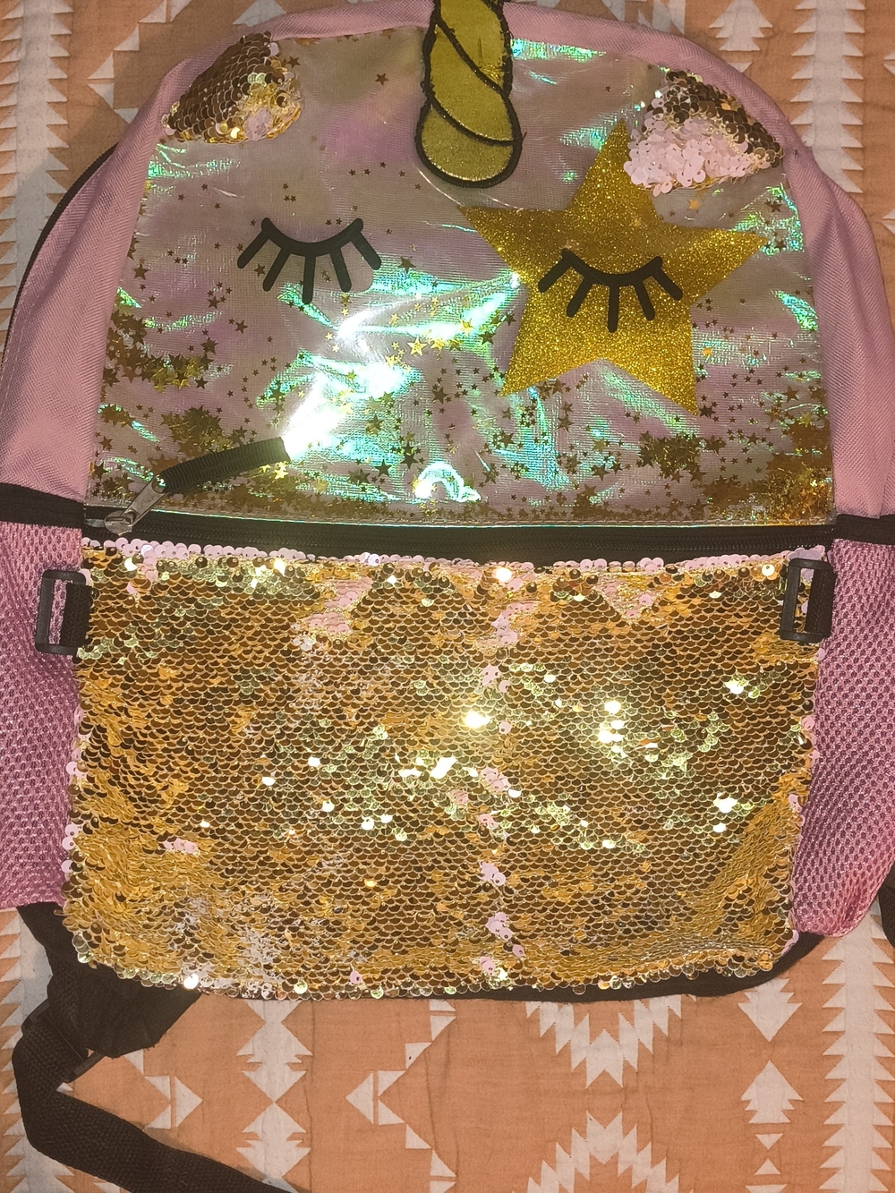 Kids Pink & Gold Sequin Unicorn Backpack by